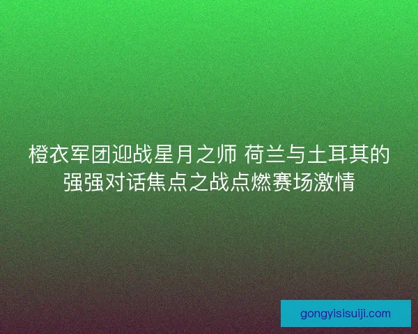 橙衣军团迎战星月之师 荷兰与土耳其的强强对话焦点之战点燃赛场激情